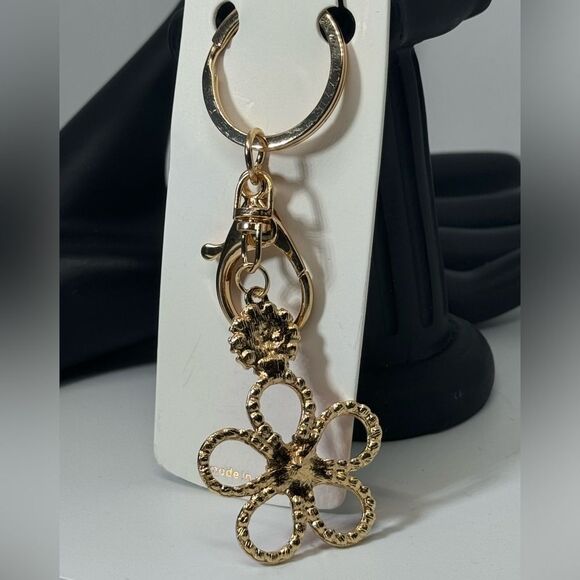 Crystal Flower Keychain Charm - Pink & Gold Accent - Picture 3 of 5